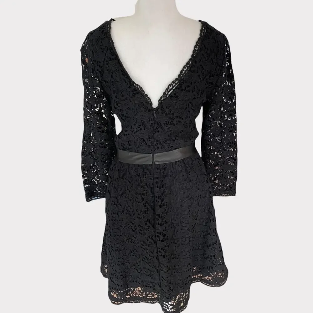 Joie Black Cotton Lace Fit & Flare Dress S - Picture 4 of 10